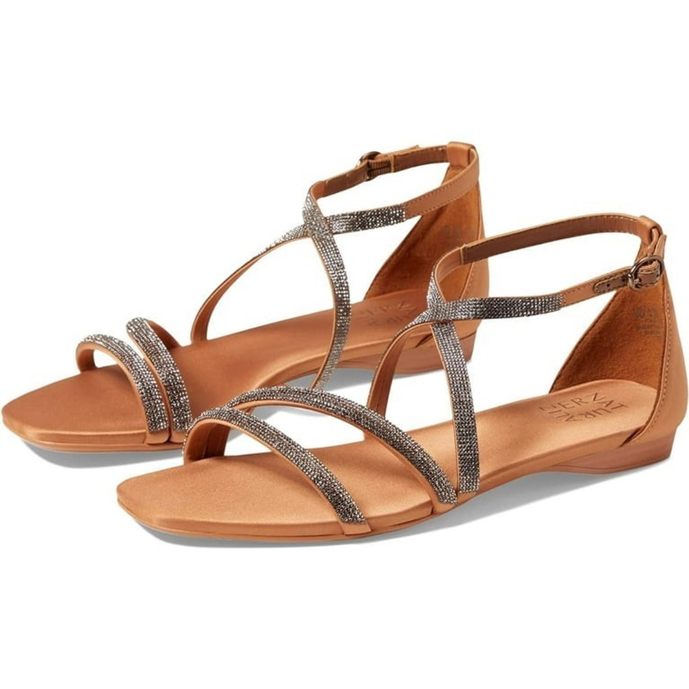 Naturalizer Women Strappy Flat ELegant Sandal SZ 9 WIDE BROWN BRONZE Embellished - Picture 3 of 14